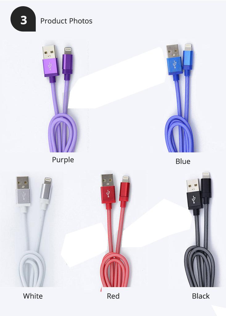 Светящийся черный плетеный USB-кабель для зарядки и синхронизации для iPhone iOS