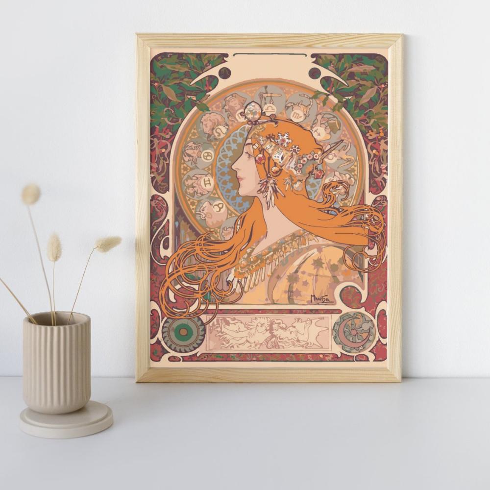 Malowanie Po Numerach Z Ramą Obrazy Do Malowania - Zodiak A.mucha 40X50 Cm
