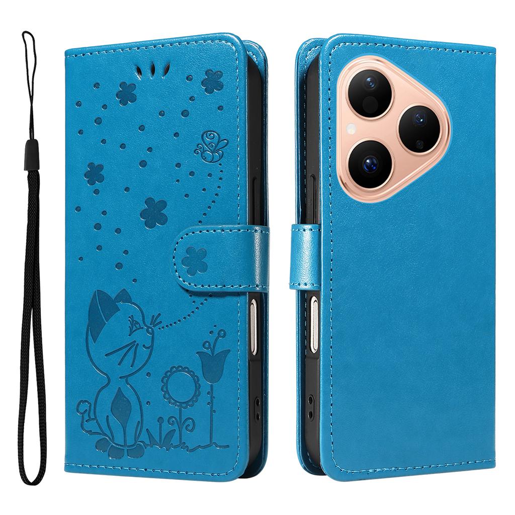 For Huawei Pura 80 Leather Wallet Case Cat Bee Pattern Phone Cover Stand