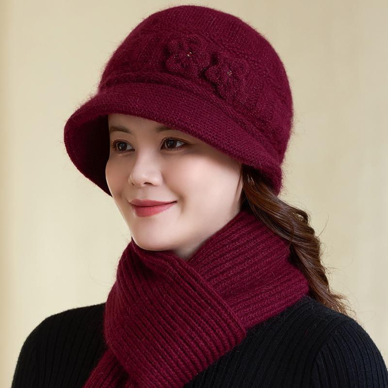 Зимняя бархатная теплая шапка для пожилых людей среднего возраста, шерстяная шапка из кроличьей шерсти, ветрозащитная для мам