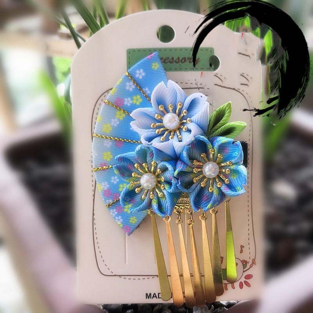 Flower Japanese Kimono Headwear Tassels Kimono Hair Clip All-match Tassel Fan Hairpin Girls
