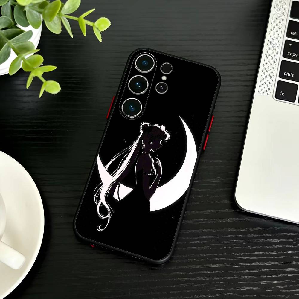 Мультяшный чехол для телефона S-Sailor M-Moon для Samsung S26, S25, S24, S23, S22, S30, S21, Ultra, Plus, FE 5G, Черный, Мягкая крышка