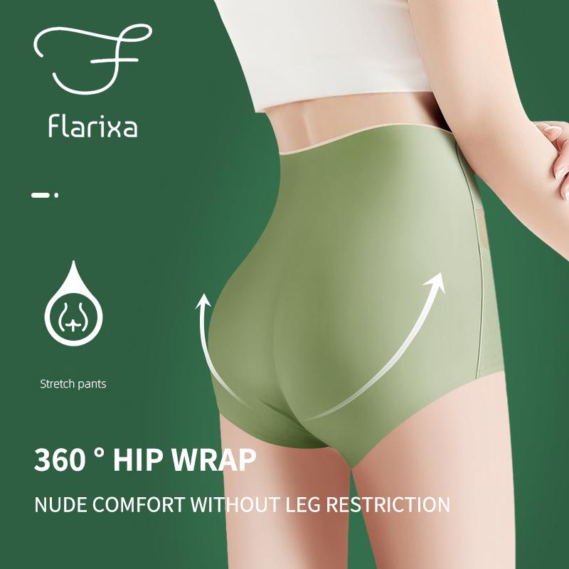 Flarixa Women High Waist Seamless Panties Breathable Ice Silk Underwear Elastic Tummy Shaping Briefs Lace Transparent Underpants