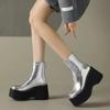Small Ladies' Super Tall Platform and Ankle Boots  New Autumn Round Toe Short Boots Slope Heel High-heeled Boots