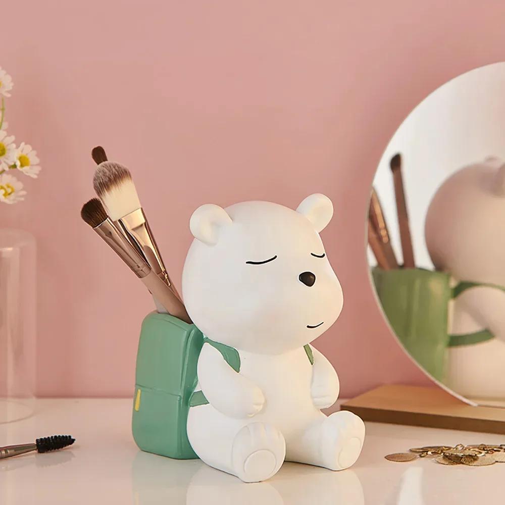 Креативный декор Фигурка медведя Хранение ручек Подставка для ручек Настольный декор Аксессуары Украшения из смолы Хранение кистей для макияжа Домашний декор