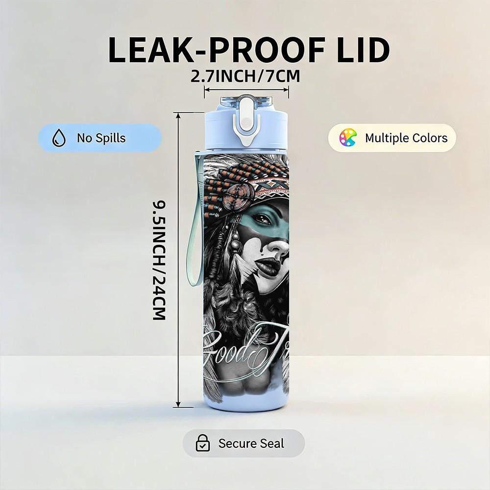 1PC Grey Hat Male Portrait 750ml sports water bottle leakproof straw lid outdoor office home