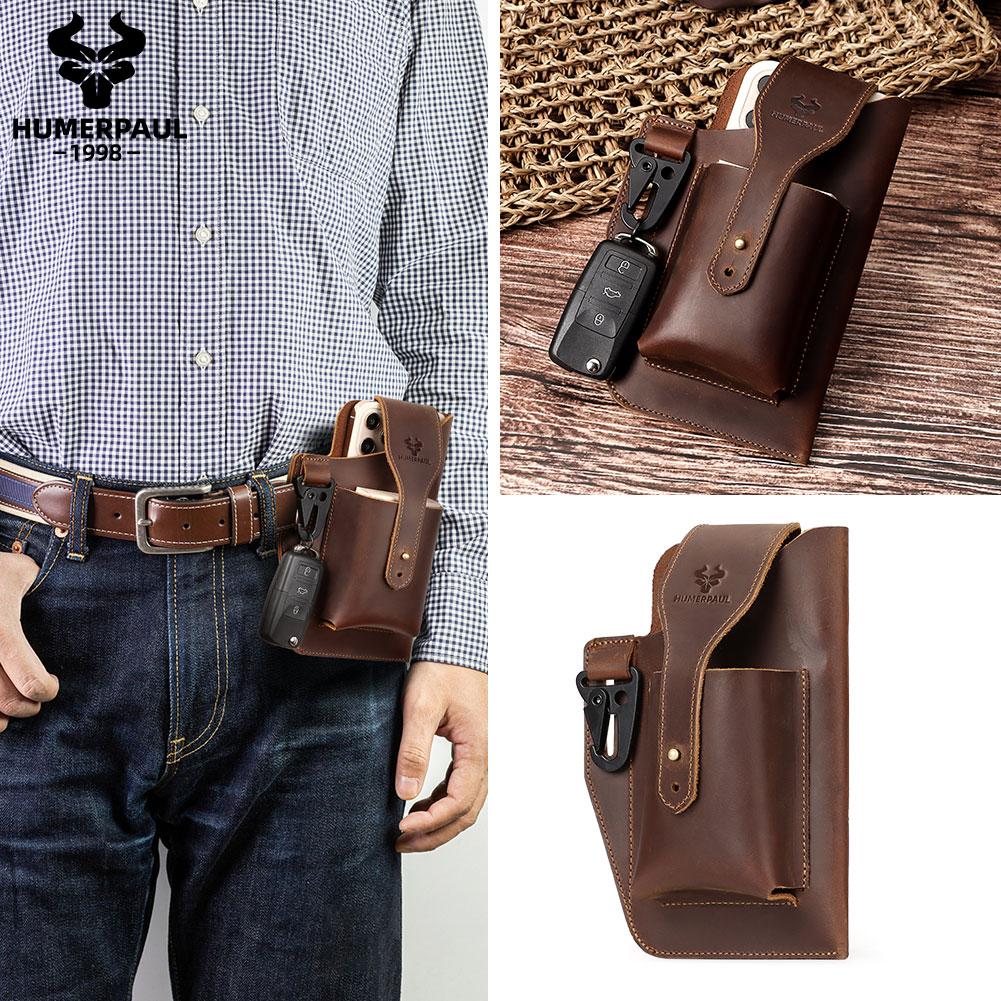 Humerpaul Мужская кожаная поясная сумка из натуральной кожи, большая вместительная сумка для мобильного телефона, чехол для ключей