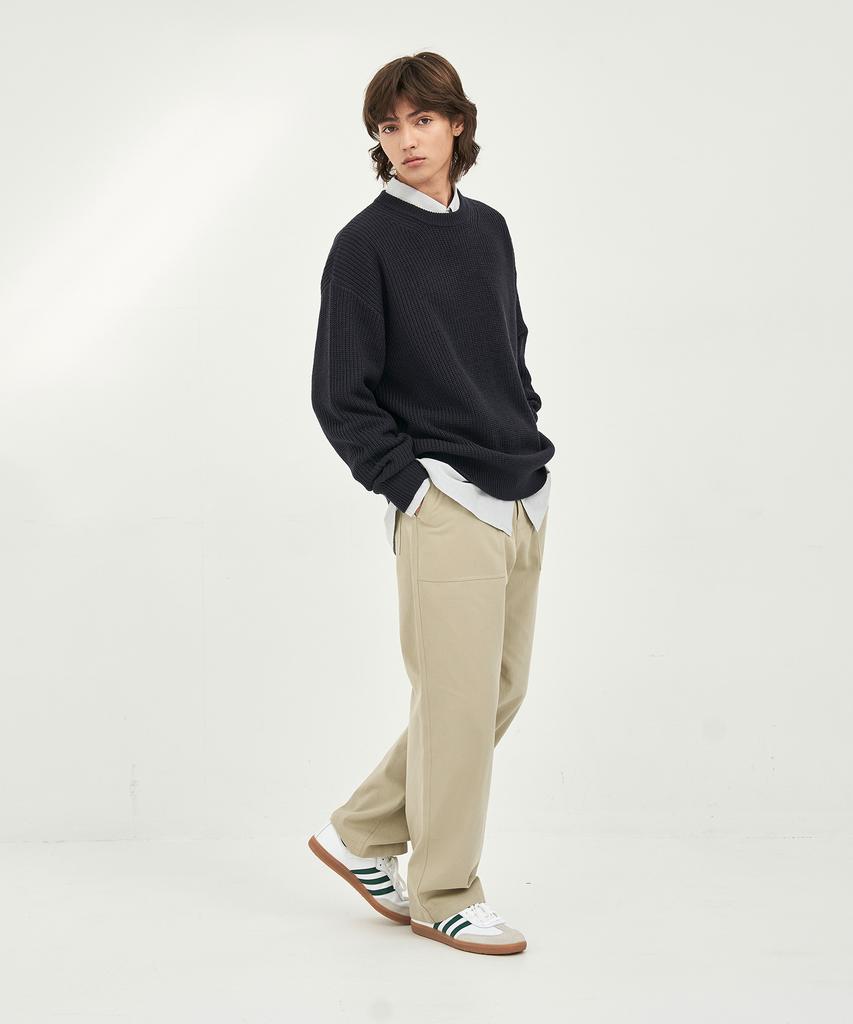 BASIC HOUSE Uni Daily Round Neck Knit Dark Navy Lxkt2101