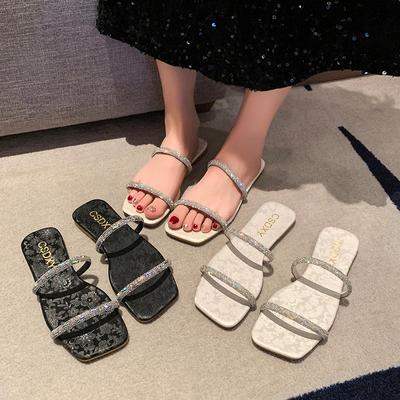 Модная обувь для женщин Новая корейская мода Женские шлепанцы с квадратным носком Летние простые универсальные удобные шлепанцы на тонком ремешке Zapatos Mujer