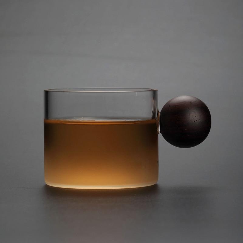 Стеклянная чашка для виски и вина с деревянной ручкой, офисная маленькая чайная чашка, кружка ручной работы, посуда для напитков