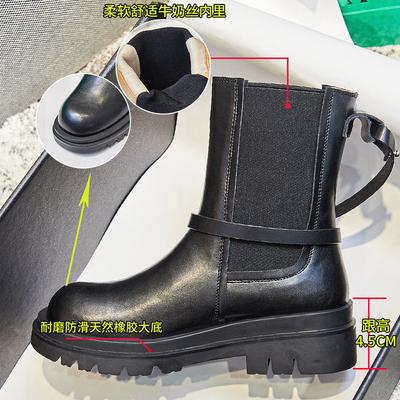 Ботинки женские зимние 2025 новые кожаные ботинки-сигареты средние ботинки женские флисовые ботинки Chelsea British Martin