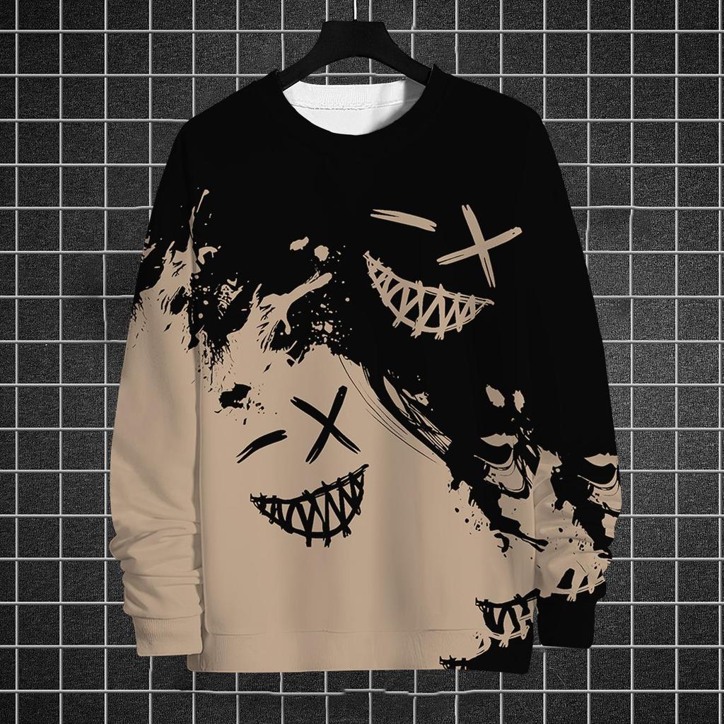 Смешная мужская толстовка с длинным рукавом с графическим принтом Футболки с принтом Осенние повседневные свободные толстовки с круглым вырезом Мужская одежда больших размеров Топы