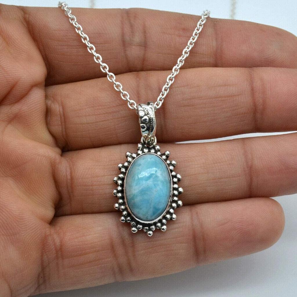 Ожерелье из натурального ларимара, ожерелье из стерлингового серебра 925 пробы, длинное серебряное ожерелье с длинной цепочкой для женщин и девочек