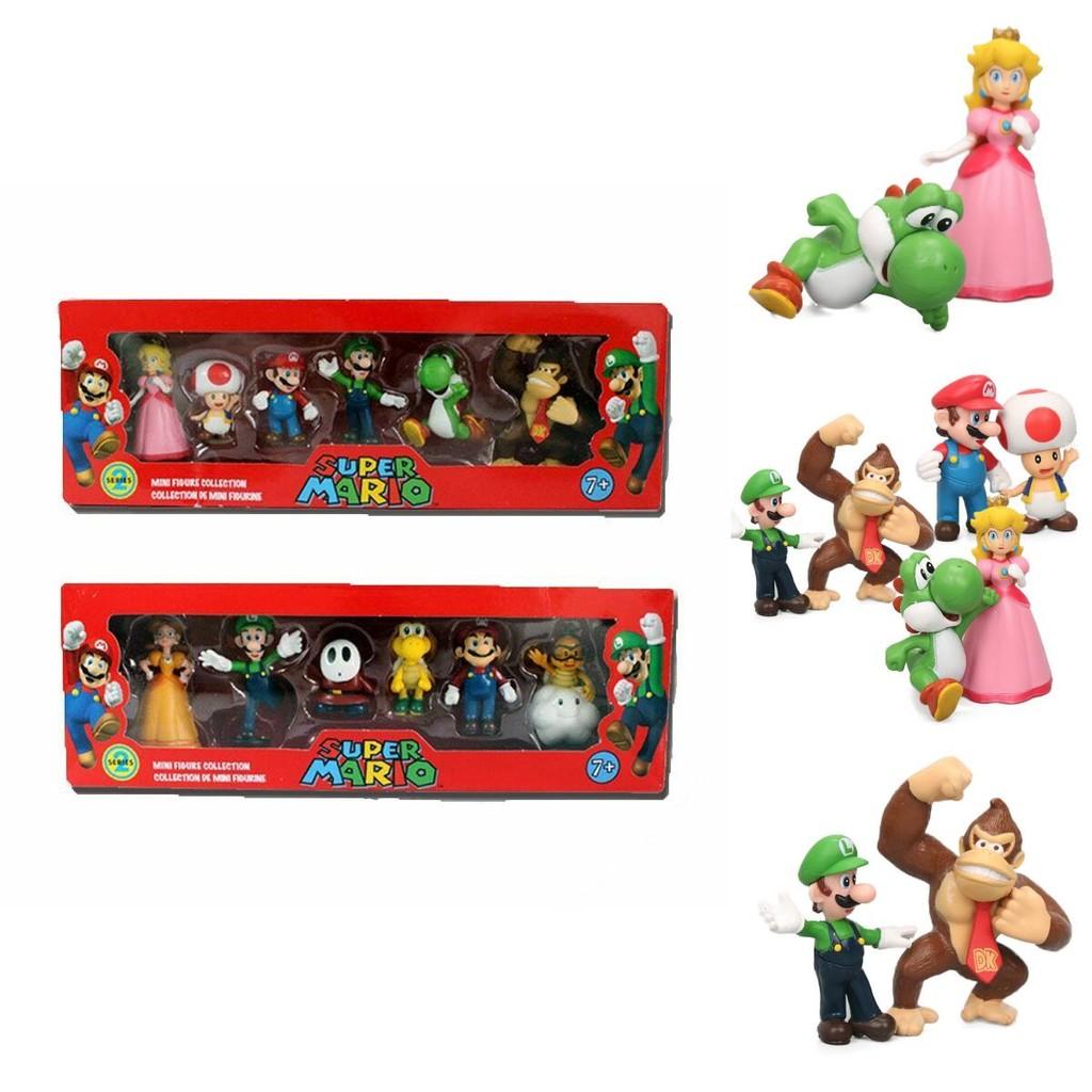 Six Piece Super Mario Bros Action Figure Toys Set Featuring Luigi Yoshi And Mushroom Collectibles For Kids