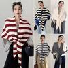 Women Knitted Shawl Wrap Striped Print Cardigan Cape Wool Cashmere Scarf Comfortable Ladies Accessory