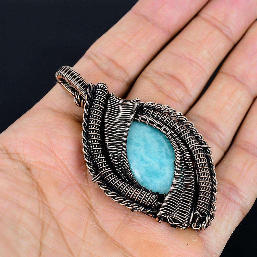 Amazonite Pendant, 999 Copper Wire Wrapped Pendant Handmade Gemstone Jewelry, Gifts For Wife Brand New Pendant