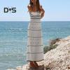 Женское длинное платье без рукавов с лямками-спагетти, полосатое платье миди, летние пляжные трикотажные платья-ками