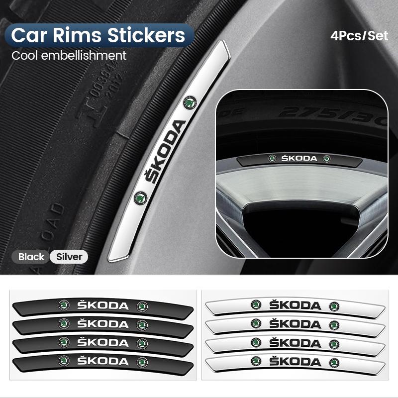 drxhs8 Car Wheel Hub Edge Sticker Emblem Decoration For Skoda Octavia Fabia Rapid Superb Kodiaq Scala Karoq Citigo Kamiq Accessories