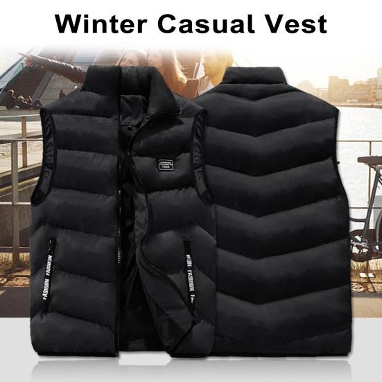 Мужской зимний жилет с воротником-стойкой, утолщенный, мягкий, ветрозащитный, теплая защита шеи, сплошной цвет, без рукавов, на молнии, на ремешке, декор, карманы