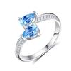 Women's S925 Sterling Silver Droplet Natural Crystal Adjustable Open Ring Garnet Topaz Jewelry