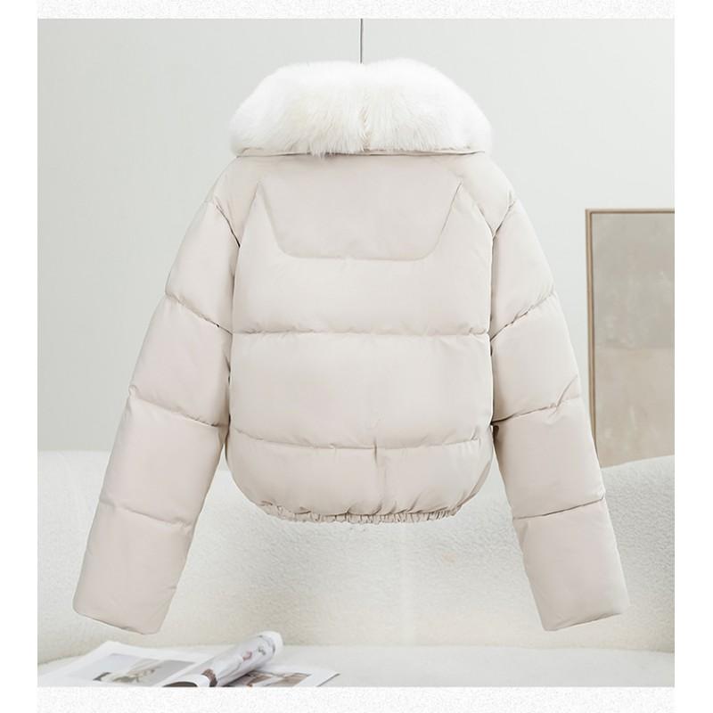 Womens Short Puffer Coat With Faux Fur Collar Winter Thick Warm Slim Fit Cotton Jacket 2026
