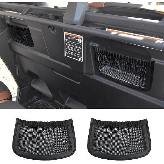 MARCHFA UTV Rear Backrest Storage Net Bag Compatible For Can Am Defender Max Accessories UTV Rear Cargo Bag Organizer Seat Mesh Pocket (2X Storage