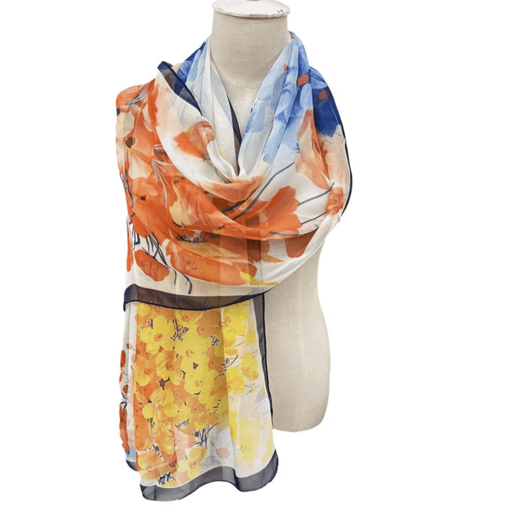 Embroidered Silk Scarf Breathable Long Wraps Summer Beach Shawl for Women