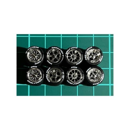1/64 Scale Custom Wheels (Set of 4) - Mesh & 5-Spoke & CE28-Style & 4-Spoke Wheels with Silver-Plated Tire Letters (AH0018), Approx. 10.8mm, for Dieca