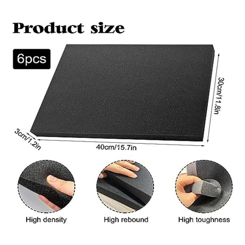 #33R DIY & Tools,6 PCS Polyurethane Foam Pads for Case Packaging Toolbox, 40X30X3cm,black