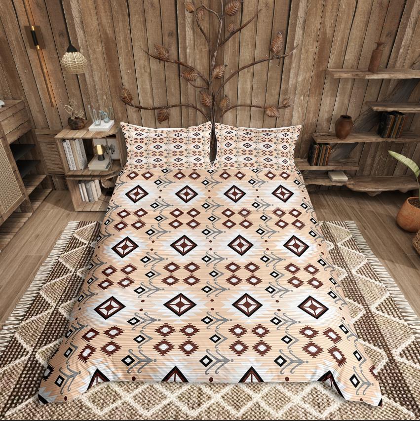 Homewish Tribal Aztec Duvet Cover Set,Bohemian Theme Bedding Set for Teens,exotic Style Decor