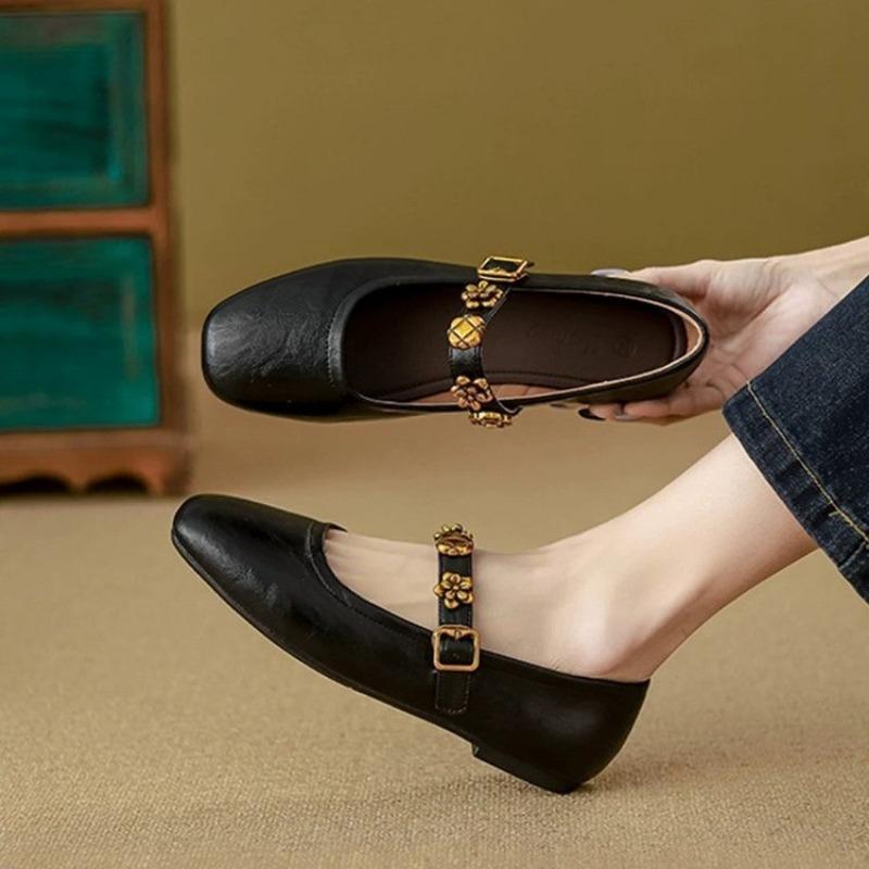 Мягкие туфли-лодочки из овчины в стиле ретро, женские новые туфли на весну и лето, неглубокие одинарные туфли на плоской подошве с ремешком на одной пряжке, маленькие кожаные туфли