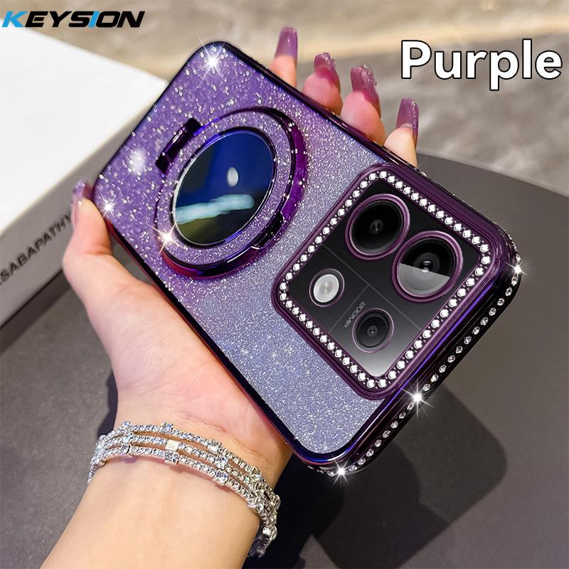 KEYSION Glitter Jewelled Magnetic Phone Case for Redmi Note 13 4G 13 Pro+5G Mirror Stand Shockproof Cover for Xiaomi POCO X6 M6 Pro