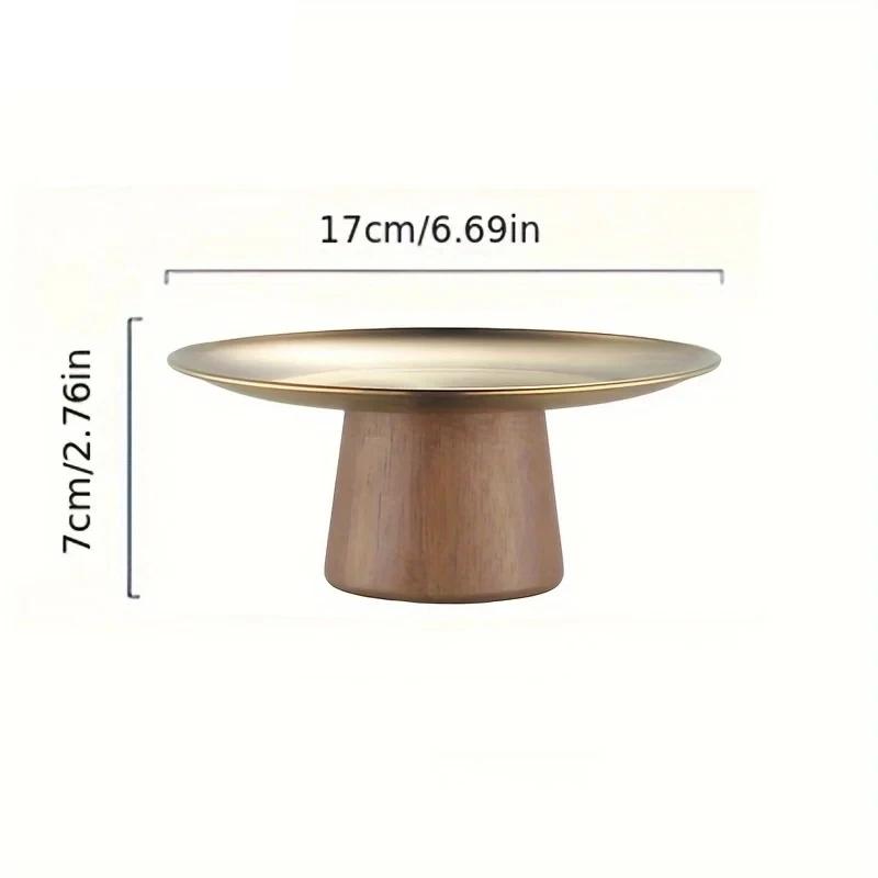WIKHOSTAR Rust-proof Steel Cake Tray Wooden Base Fruit Display Plate Dessert Plate Dining Table Home Decoration Ornaments