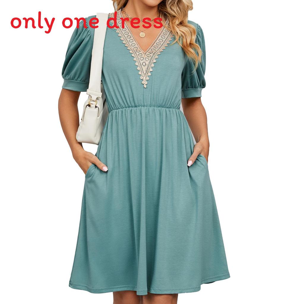 Urban Style Dress With Pockets And V Neck For Spring Casual Wear