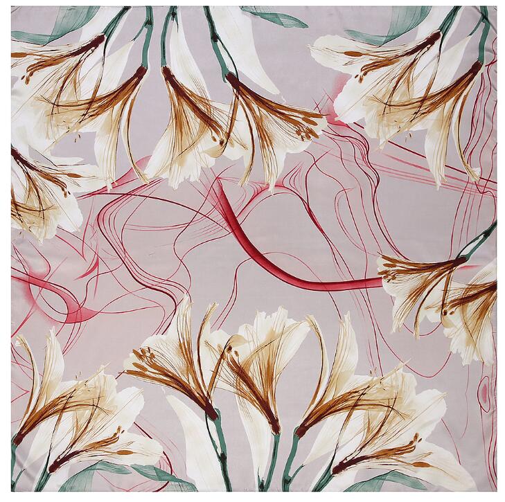 Luxury Brand Square Scarf For Ladies Lily Print Silk Scarf Women Bandana Large Hijab Female Shawl Scarves Warps