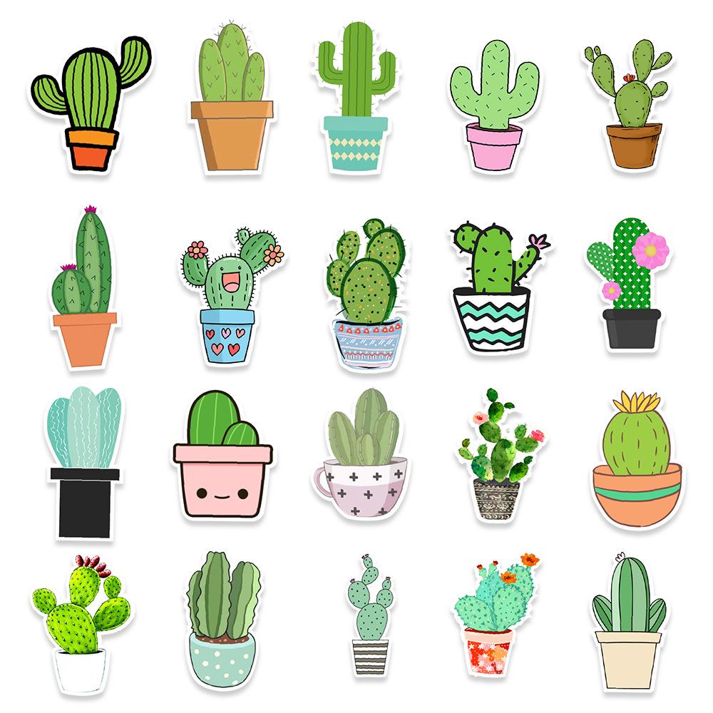 50 Green Plant Cactus Doodles Stickers Car Suitcase Water Cup Hand Tent Decoration Stickers