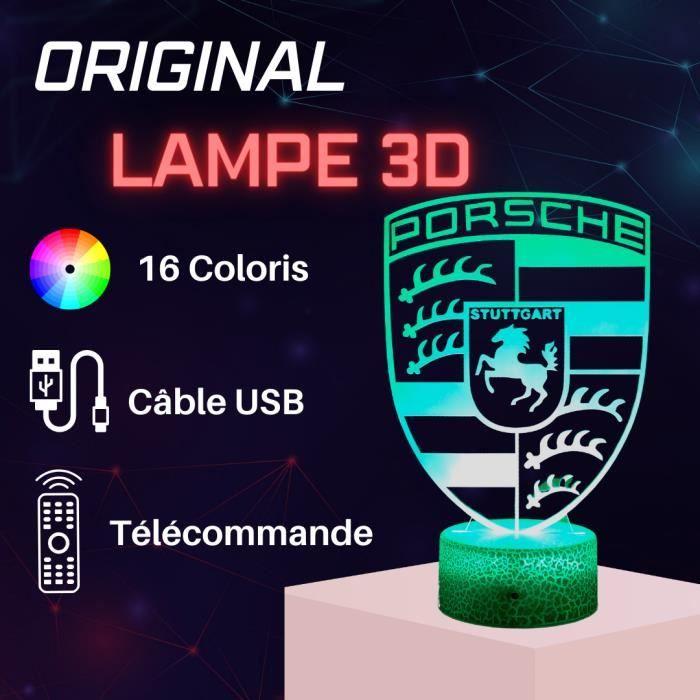 Lampe de Chevet 3D LED Voiture Porsche, Veilleuse Changement de Couleurs, Lampe tactile bureau et chambre, Idée cadeau
