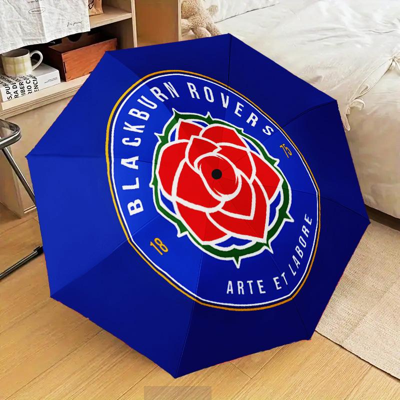 Blackburn-Rovers Crest Automatic Folding Umbrella - 8-Rib Travel Umbrella with Auto Open/Close & Portable Gifts for holidays or birthdays