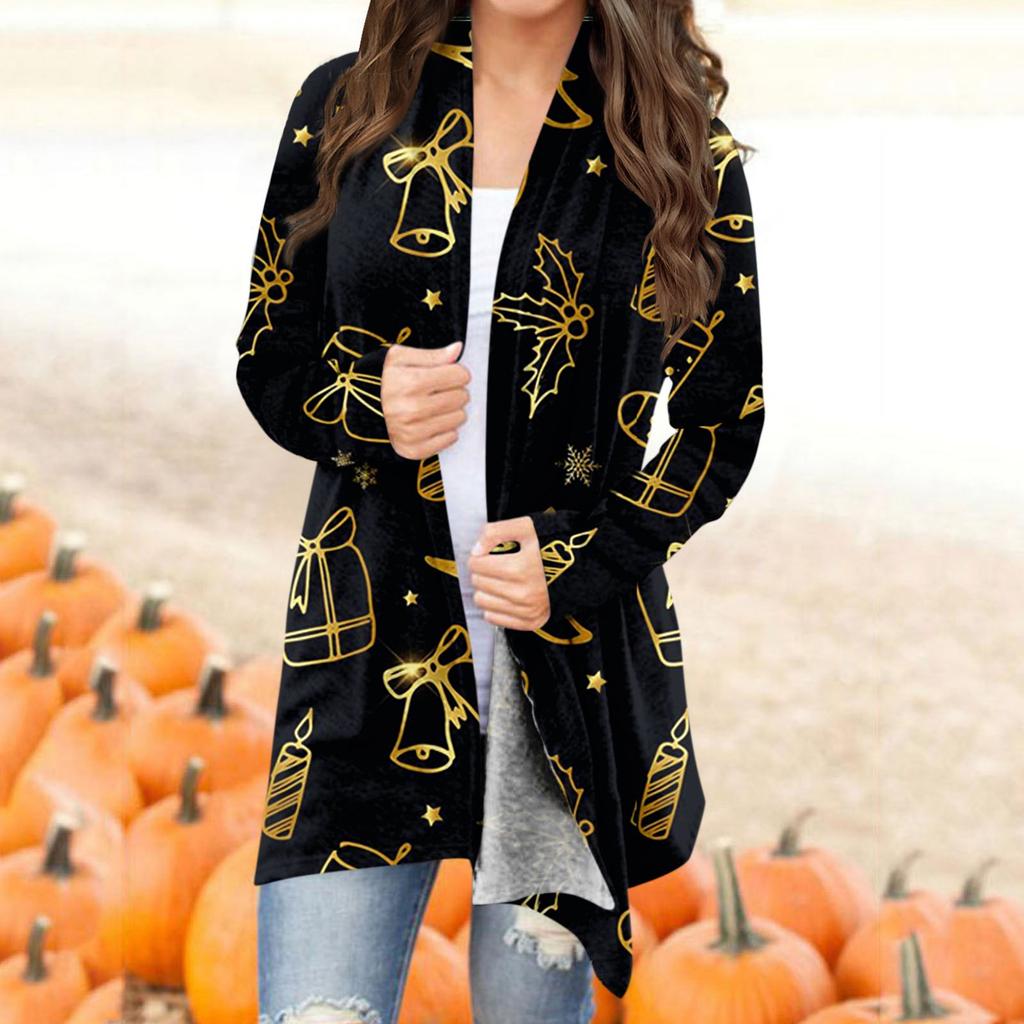 Женская модная рождественская куртка с принтом, повседневный кардиган с длинным рукавом, пальто