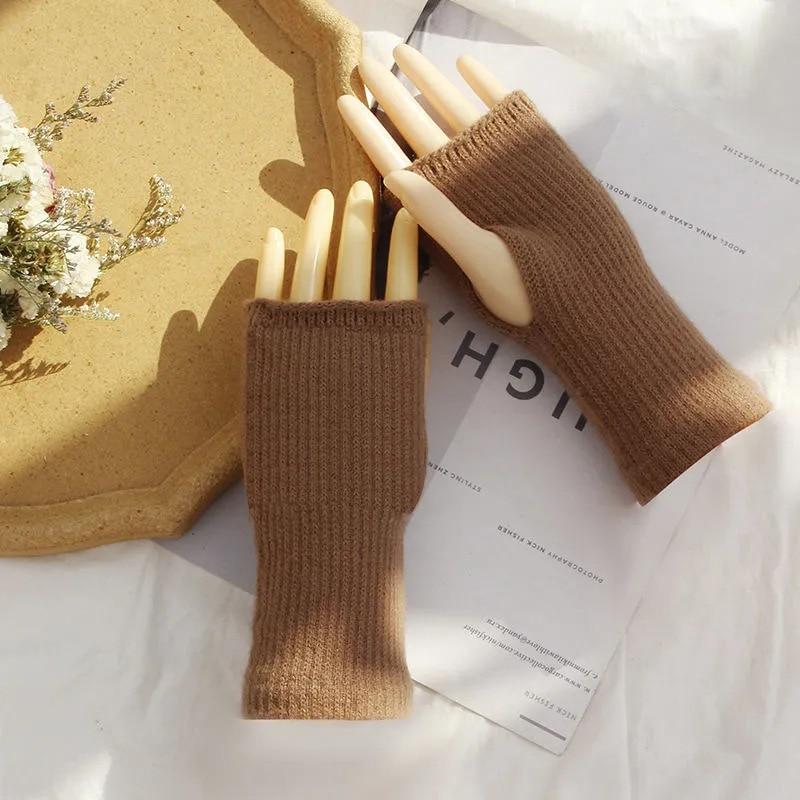 Варежки без пальцев, женские перчатки в стиле аниме, женские вязаные перчатки, зимние грелки, японские готические рукава до щиколотки