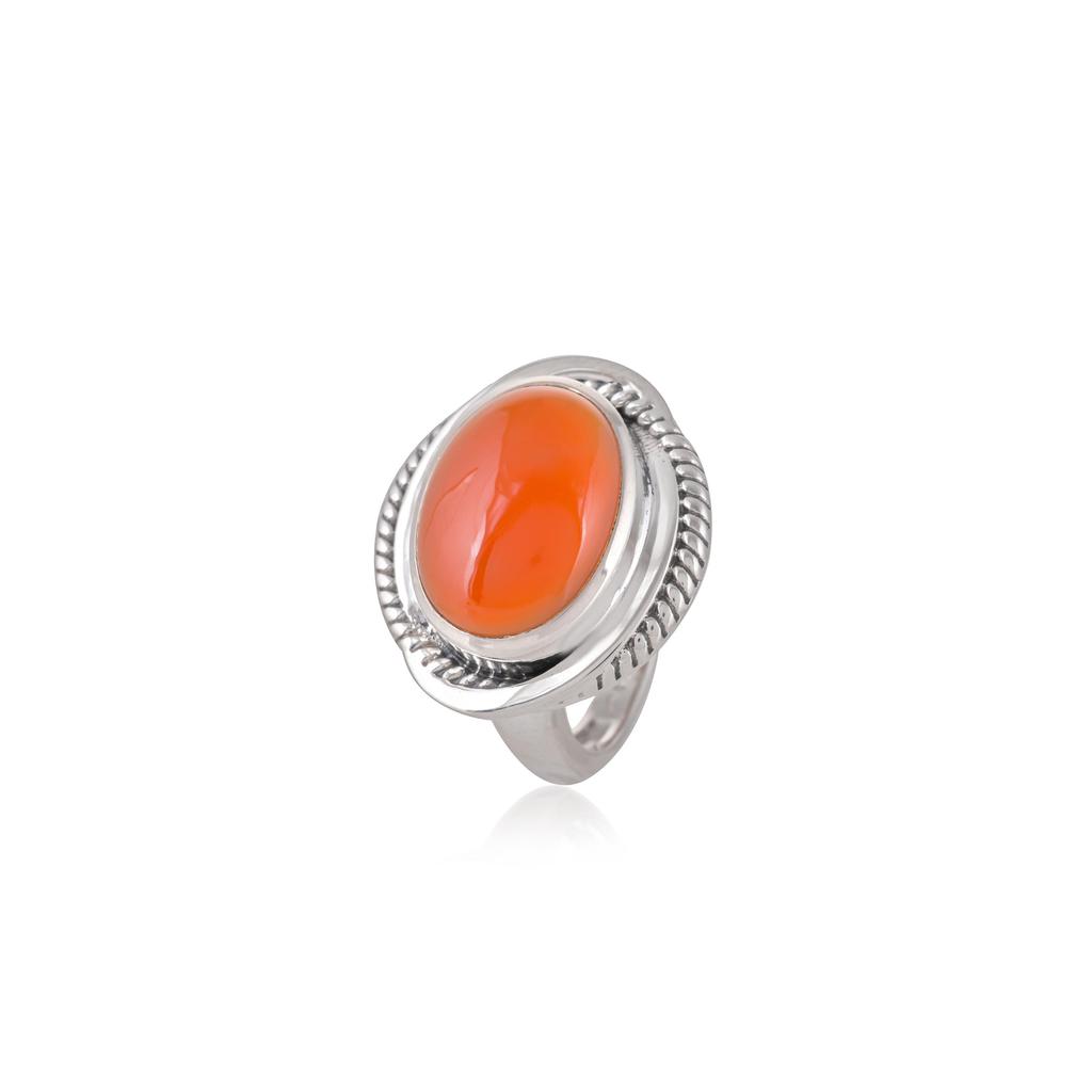 Sterling silver carnelian gemstone ring, designer ring, orange gem jewelry, gift for birthday