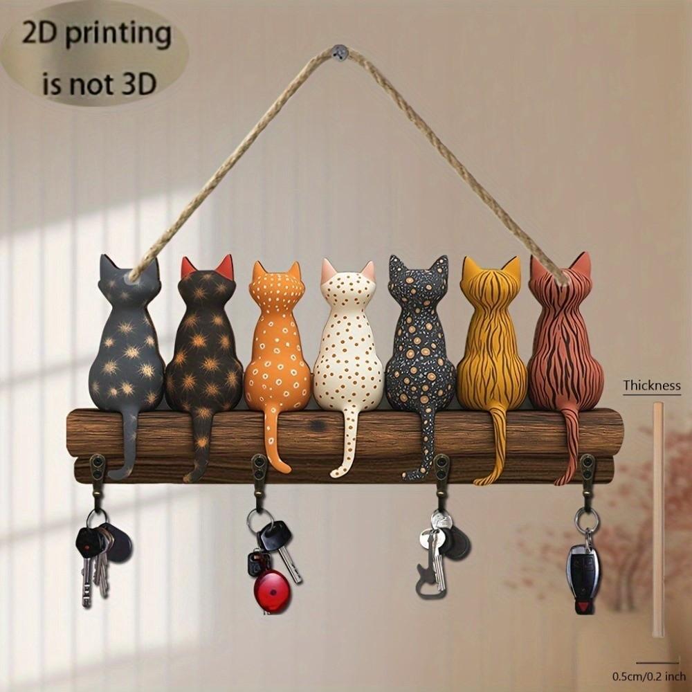 Cat Back Shape Key Holder Wooden Key Hanger Gift Wall Mounted Key Rack Home Entryway Hallway