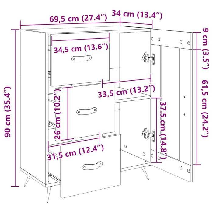 VidaXL Black Buffet 69.5x34x90 Cm Engineered Wood 828013