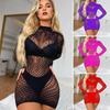 Women's Long Sleeve Bodycon Mini Dress Mock Neck Hollow Out Sheer Mesh Cover Up Dress Backless Erotic Clothes