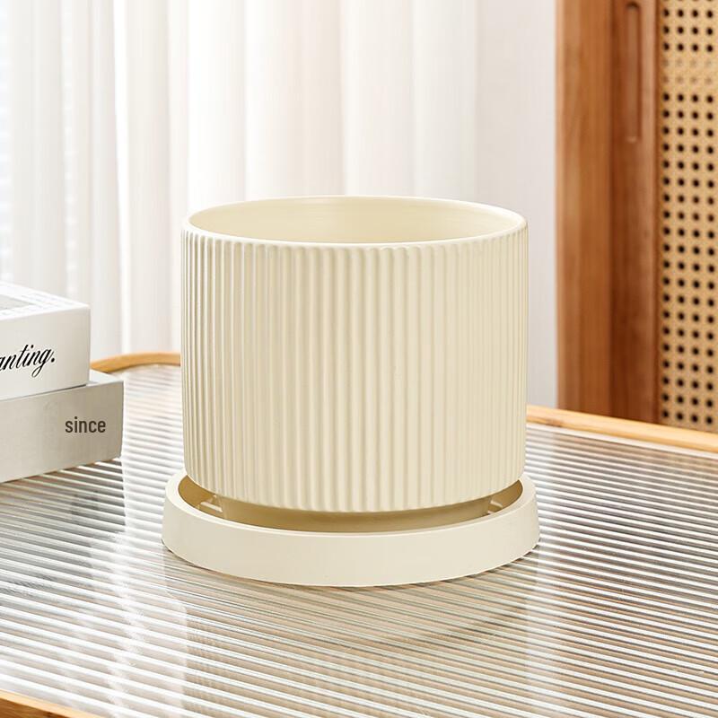 Deer-Tone Ceramic Planter with Tray