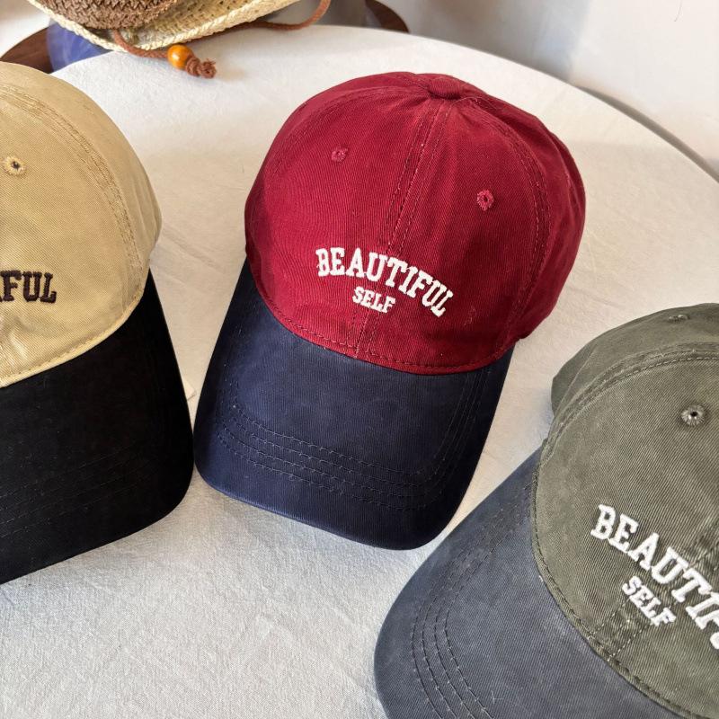 New retro splicing baseball cap children's outdoor leisure versatile student letter embroidery sunshade cap