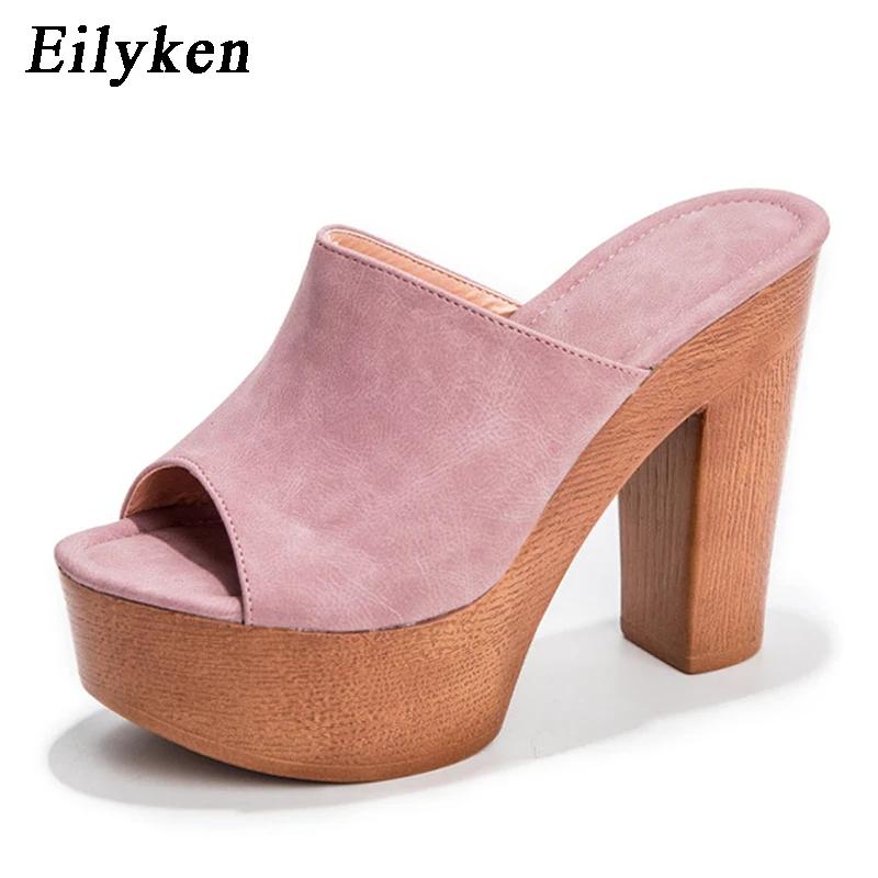 Fashion Eilyken Roma Style Platform Slippers Women Casual Peep Toe Wooden Thick High Heels Ladies Shoes Fashion Sandals Big Size 43
