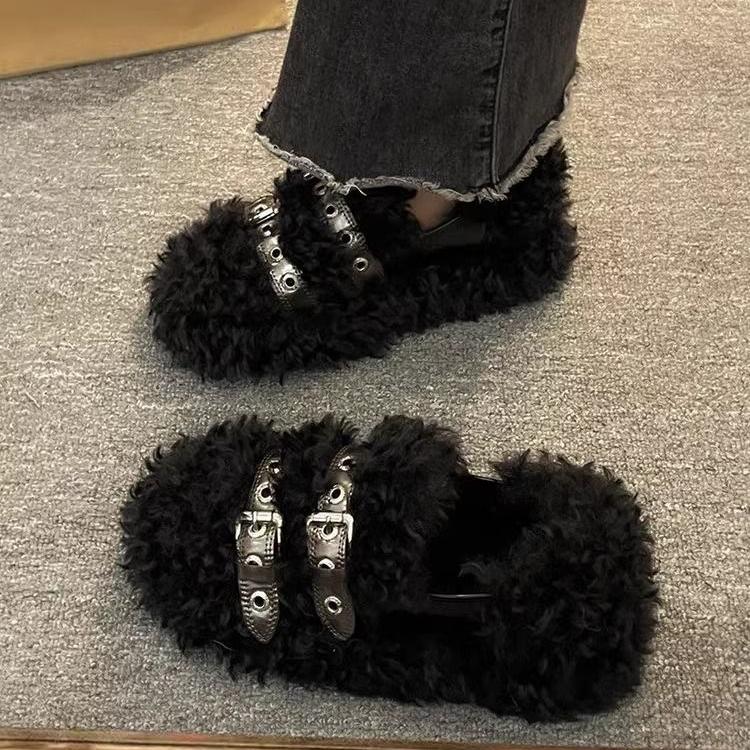 Женская обувь, осенние лоферы без шнуровки, женские повседневные меховые кроссовки с квадратным носком, осенняя зимняя обувь без шнуровки с неглубоким носком