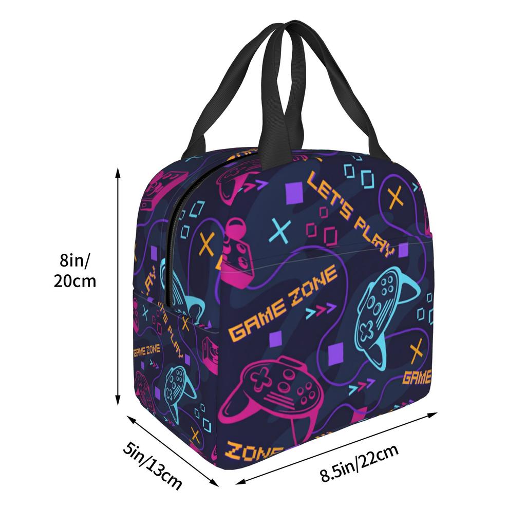 Featuring Neon Game Joystick Controllers Lunch Bag Women Geometric Thermal Cooler Insulated Lunch Boxes for Adult Office