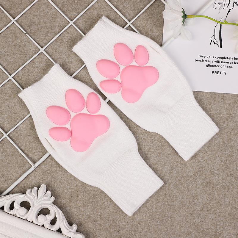 3D Cat Paw Three-Dimensional Meat Pad Gloves Cute Cat Paw Print Exposed Finger Girl Plush Knitted Warm Accessories